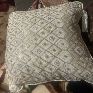 Elegant White and Silver Decorative Pillow
